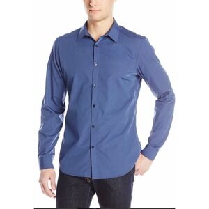 Calvin Klein Men's Dress ShirtXL Slim Fit Blue Pinstripe Button Up Long Sleeve